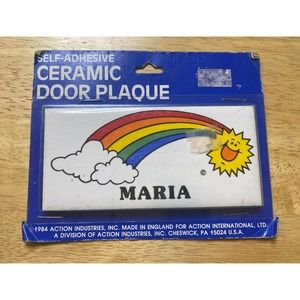 VINTAGE/RETRO MARIA RAINBOW&SUN NEW DEAD STOCK CERAMIC DOOR NAME PLAQUE 1984!!